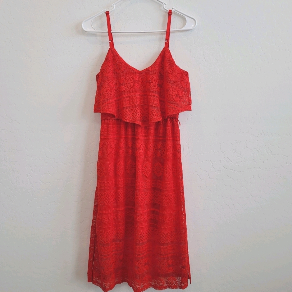 💕 Charlotte Russe Red Lace Spaghetti Strap Dress S